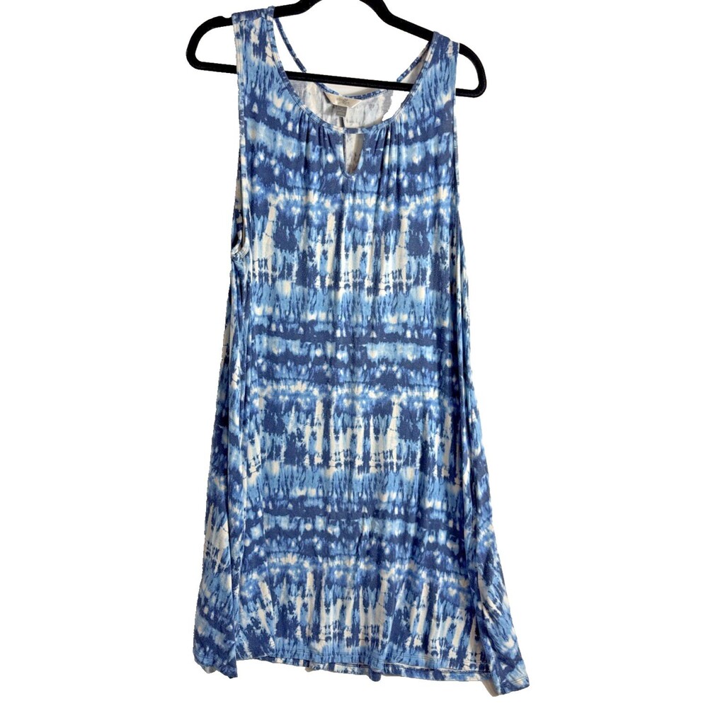 Terra & Sky Bathing Suit Cover Tank Dress Women's 16W-18w Blue Tie Dye 38" Long